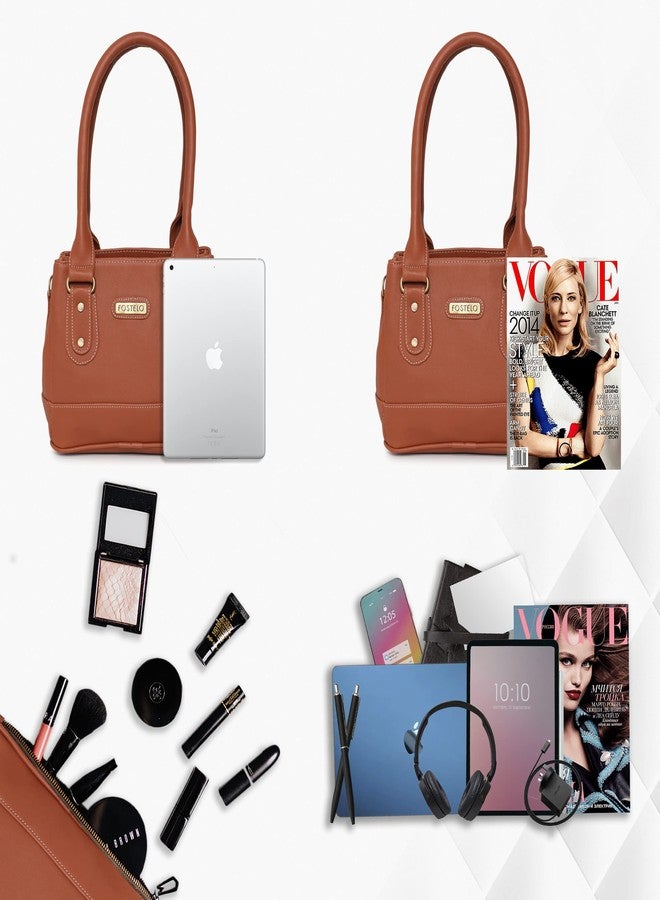 Fostelo Women's Three Partition Irene Satchel Tote Handbag for Women | Ladies Purse | Stylish Shoulder Bag | Gift For Women | Tan - Image 4