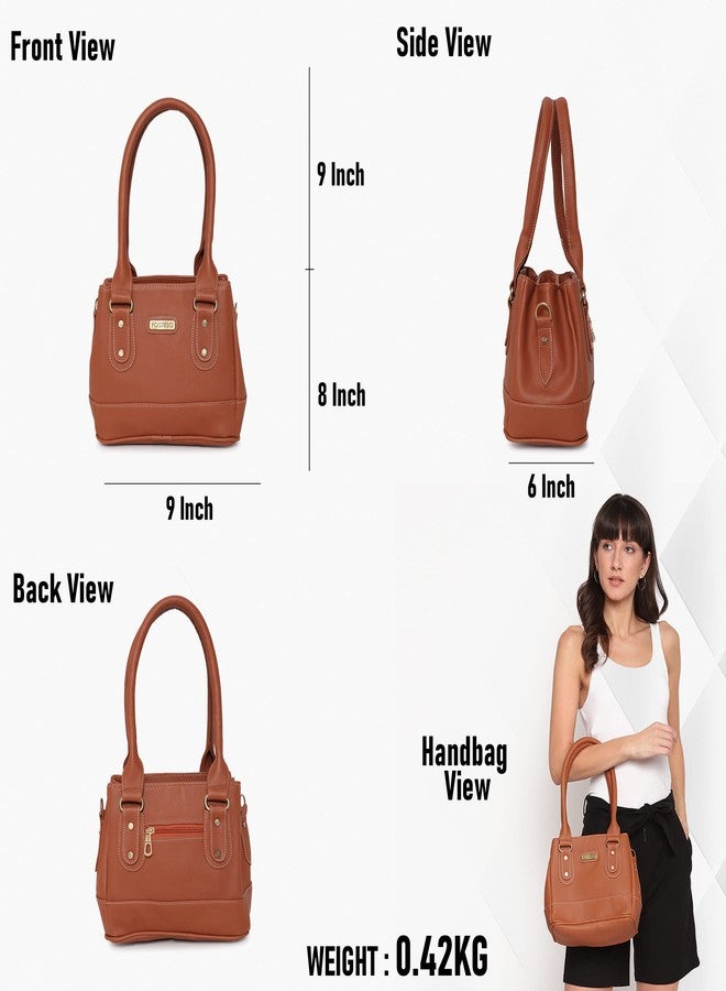 Fostelo Women's Three Partition Irene Satchel Tote Handbag for Women | Ladies Purse | Stylish Shoulder Bag | Gift For Women | Tan - Image 3