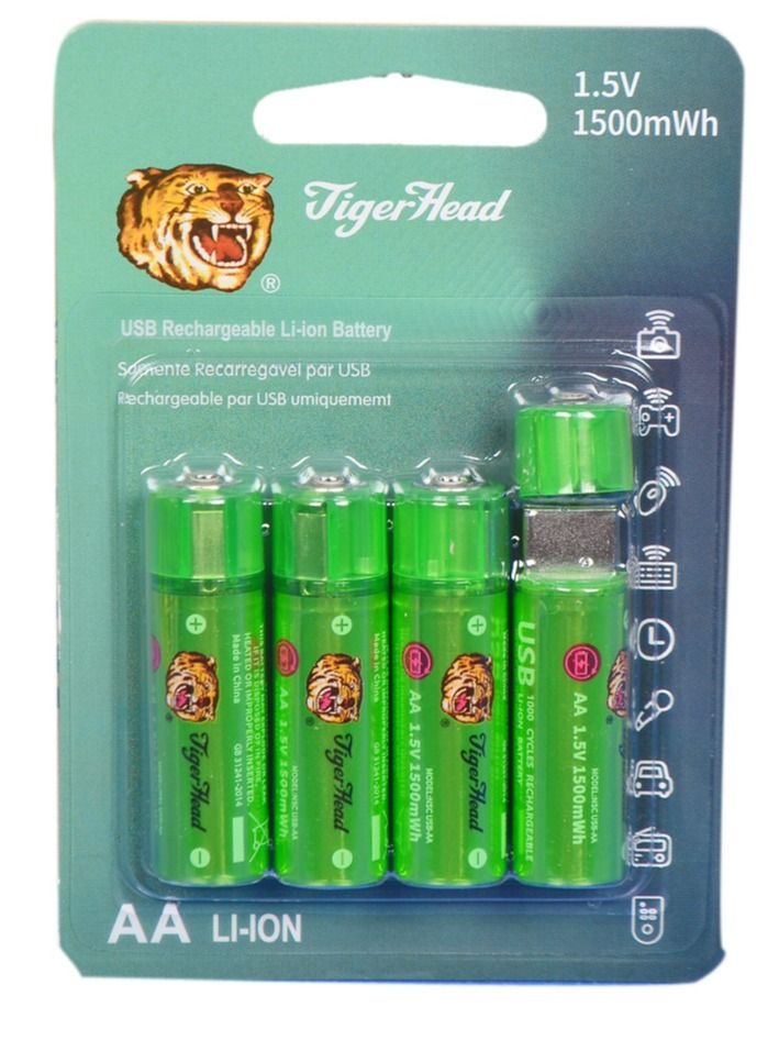Tiger Head Enjoy reliable and consistent power with TigerHead rechargeable batteries, featuring 1.5V voltage and 1500mWh capacity, designed to meet your daily needs with high efficiency and greater savings. - Image 3