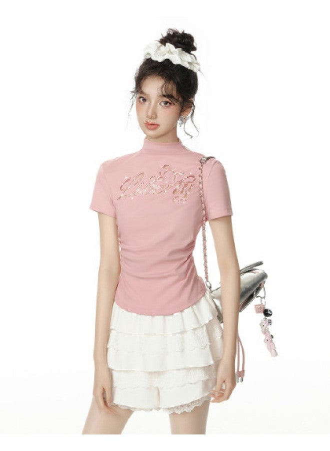 EPTISON Short Sleeve Lace-up T-shirt For Women 2025 Summer New Arrival sweet Girly Style With Hollow-out Lace Embroidery fashionable Design Top - Image 1