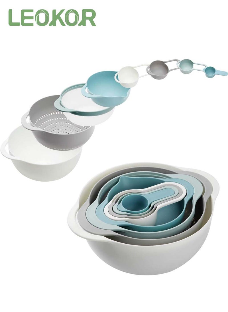 LEOKOR 8 PCS Nesting Mixing Bowl Set for Baking and Cooking, Inculding Measuring Cups, Colander, Sifter, Large Bowl, Sifter Kitchen Baking Gadgets Camping Accessories - Image 1