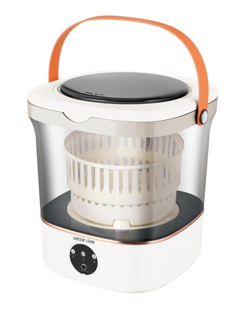 جرين ليون غسالة صغيرة محمولة بسعة 12 لترًا لغسيل ملابس الأطفال والملابس الداخلية والجوارب، مزودة بإضاءة زرقاء مضادة للبكتيريا، و3 أوضاع للتنظيف العميق، ونظام تصريف ذكي، وتشغيل هادئ، ومقاومة للماء بمعيار IPX7، وغسالة ملابس صغيرة قابلة للطي ومطورة للسفر والشقق والمنازل والفنادق والتخييم - أبيض - Image 1