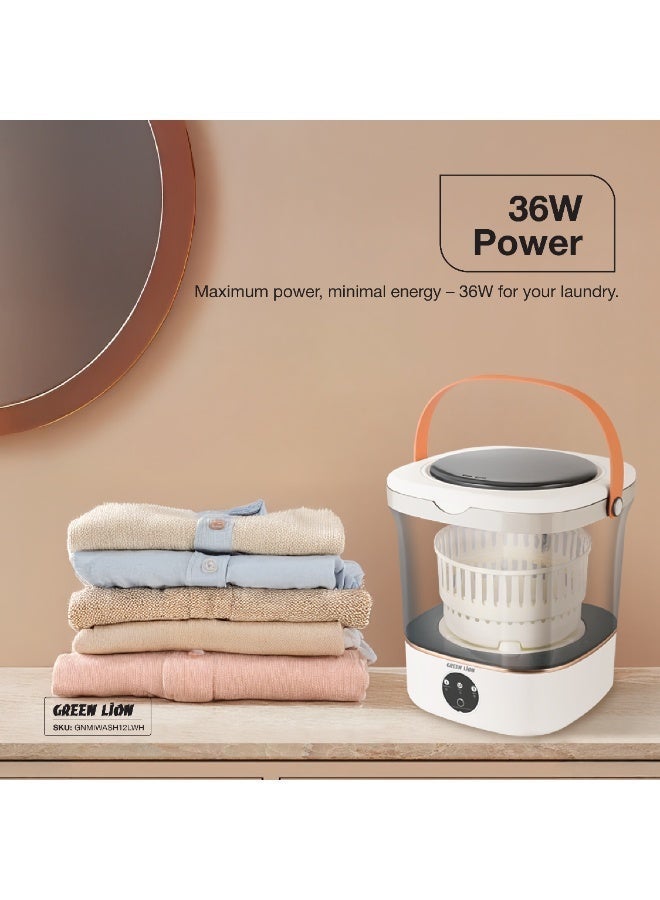 جرين ليون غسالة صغيرة محمولة بسعة 12 لترًا لغسيل ملابس الأطفال والملابس الداخلية والجوارب، مزودة بإضاءة زرقاء مضادة للبكتيريا، و3 أوضاع للتنظيف العميق، ونظام تصريف ذكي، وتشغيل هادئ، ومقاومة للماء بمعيار IPX7، وغسالة ملابس صغيرة قابلة للطي ومطورة للسفر والشقق والمنازل والفنادق والتخييم - أبيض - Image 3