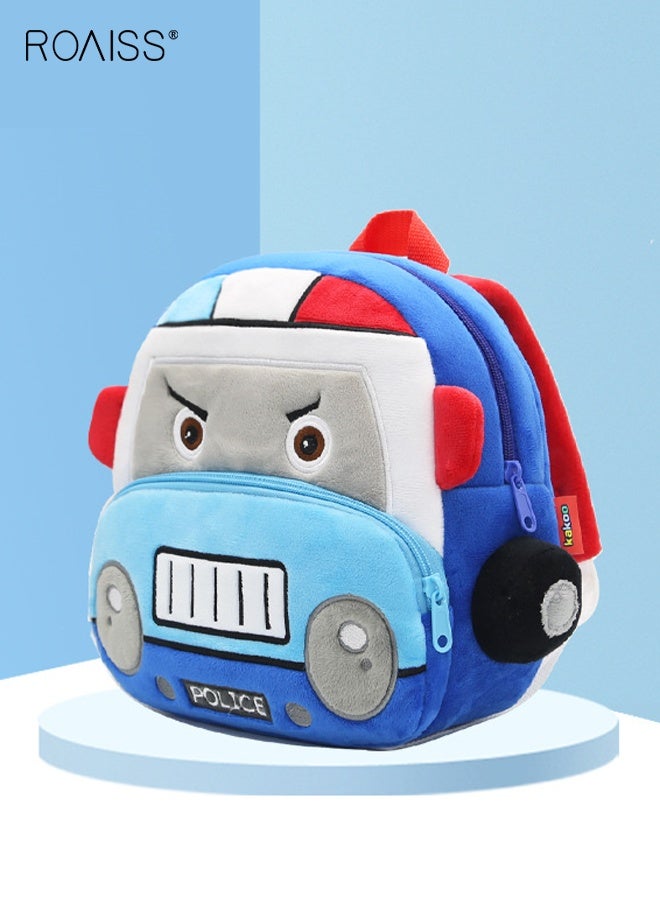 roaiss Toddler School Bag with Police Car Pattern, Adorable Soft Plush Mini Backpack for Kids, Small Daycare Backpack, Lightweight Unique Daypack for Kindergarten, Short Trips and Daily Outings - Image 2