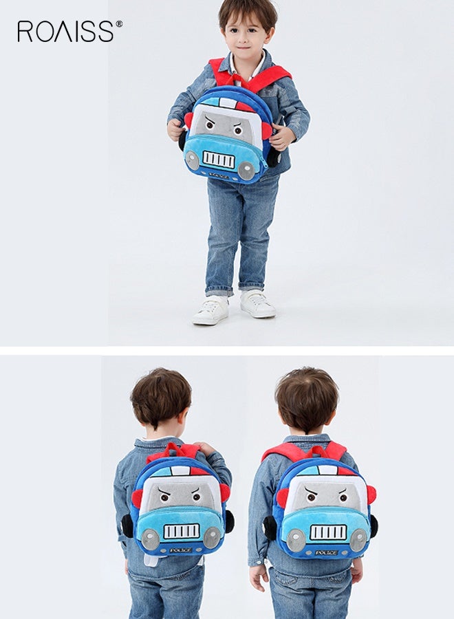 roaiss Toddler School Bag with Police Car Pattern, Adorable Soft Plush Mini Backpack for Kids, Small Daycare Backpack, Lightweight Unique Daypack for Kindergarten, Short Trips and Daily Outings - Image 4