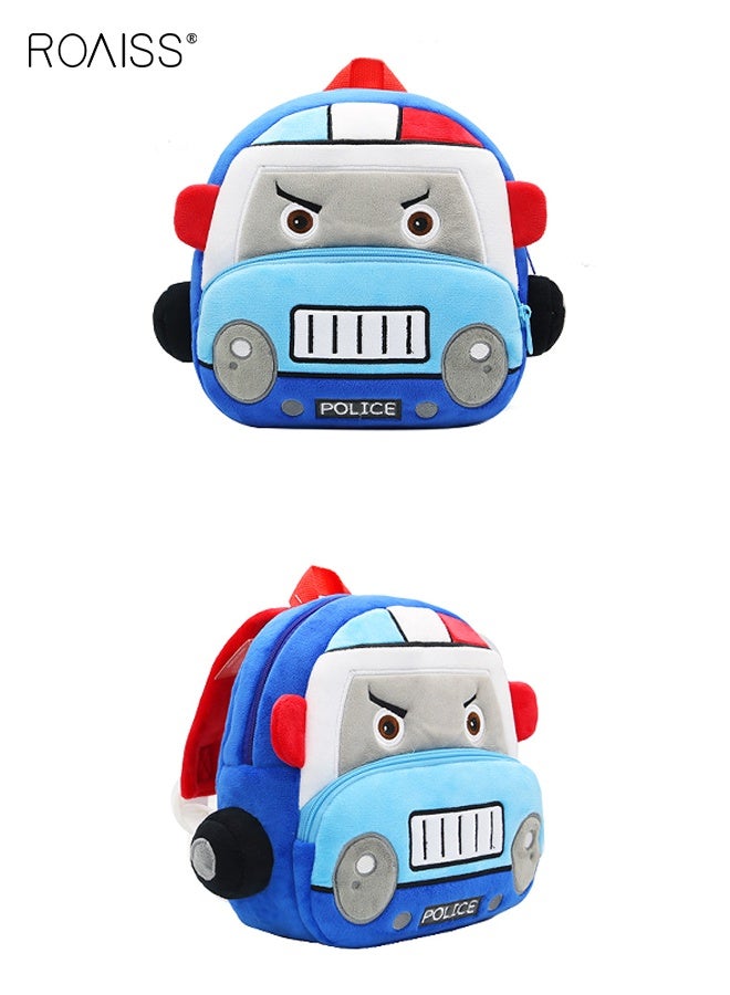roaiss Toddler School Bag with Police Car Pattern, Adorable Soft Plush Mini Backpack for Kids, Small Daycare Backpack, Lightweight Unique Daypack for Kindergarten, Short Trips and Daily Outings - Image 5