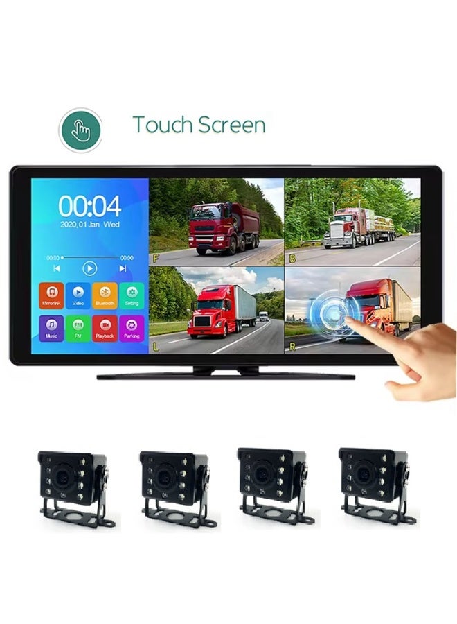 10.36 inch AHD 1080P dispaly with four channels video camera truck rear view system BSD IR cams - Image 1