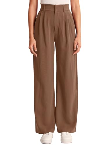 NIMIN Wide Leg Pants for Women Trendy Business Casual Pants Office Wear LadiesTrousers Dressy Pants with Pockets Brown X-Small - Image 2