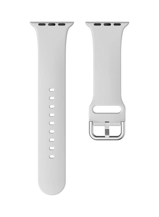 NIBEMINENT Single Colour Silicone Buckle Replacement Strap Watchband for Apple Watch Series 7/6/SE/5/4/3/2/1 42/44/45mm Light Grey - Image 4