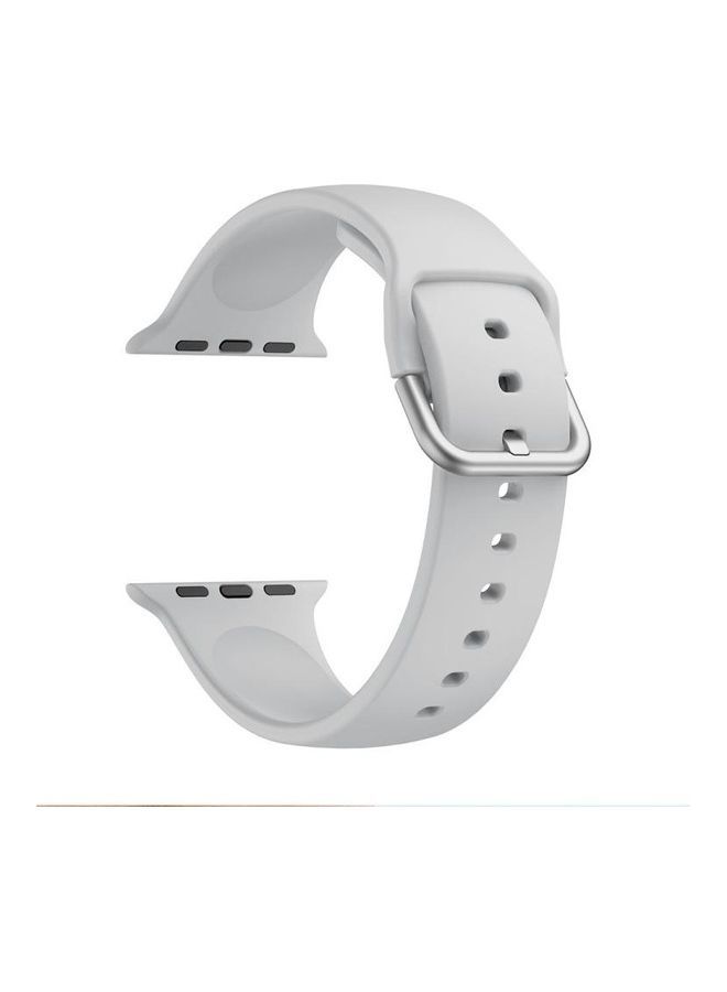 NIBEMINENT Single Colour Silicone Buckle Replacement Strap Watchband for Apple Watch Series 7/6/SE/5/4/3/2/1 42/44/45mm Light Grey - Image 1
