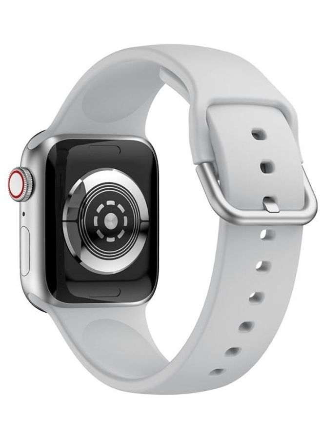 NIBEMINENT Single Colour Silicone Buckle Replacement Strap Watchband for Apple Watch Series 7/6/SE/5/4/3/2/1 42/44/45mm Light Grey - Image 3