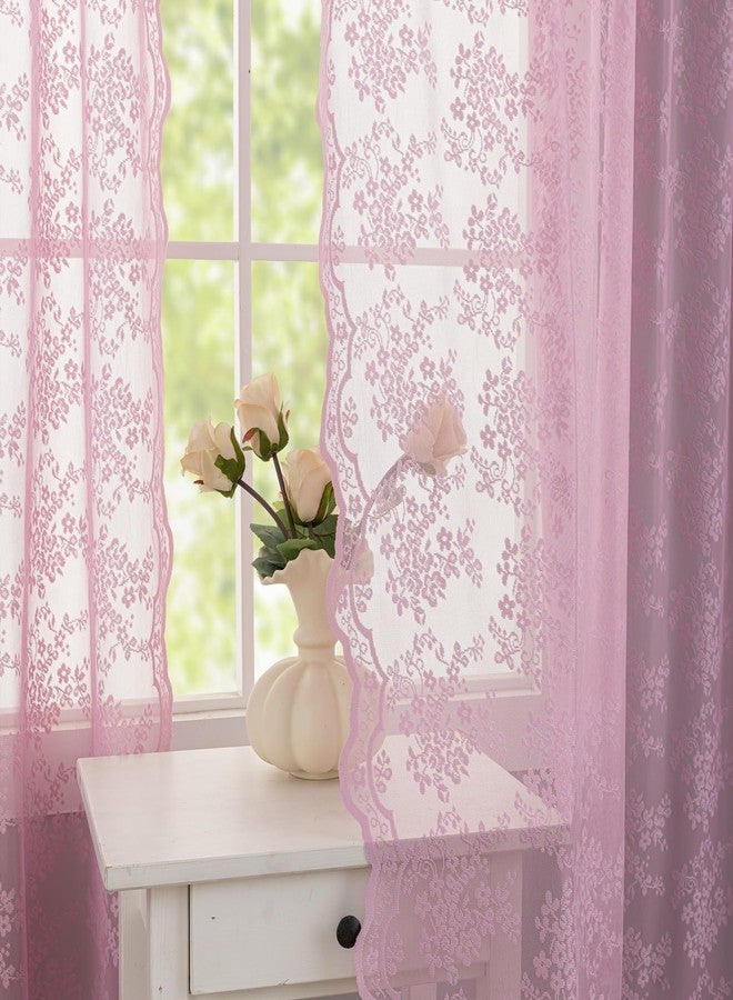 YJ YANJUN Lace Purple Curtains for Bedroom Girls 2 Panels Country Floral Lavender Sheer Curtains 84 Inch Long for Nursery Kids Baby Dorm Room Rod Pocket Provide Privacy 52 x 84 Inch Lavender Purple - Image 1