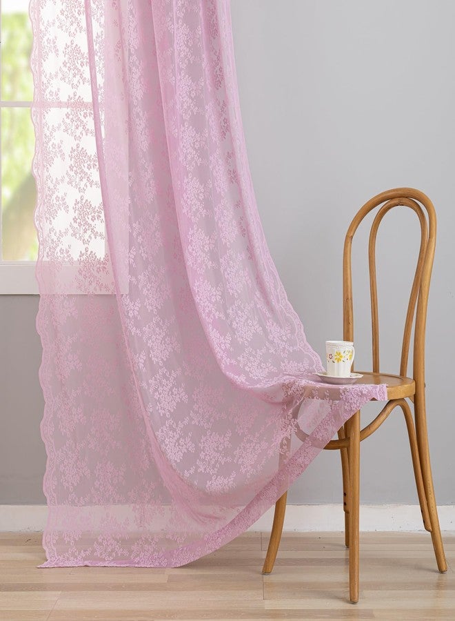 YJ YANJUN Lace Purple Curtains for Bedroom Girls 2 Panels Country Floral Lavender Sheer Curtains 84 Inch Long for Nursery Kids Baby Dorm Room Rod Pocket Provide Privacy 52 x 84 Inch Lavender Purple - Image 4