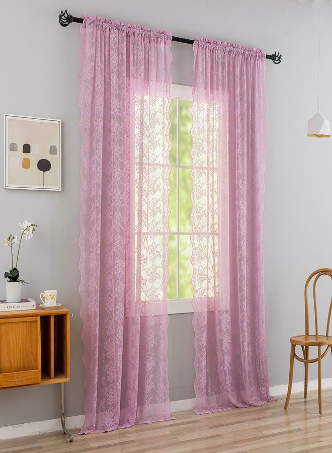 YJ YANJUN Lace Purple Curtains for Bedroom Girls 2 Panels Country Floral Lavender Sheer Curtains 84 Inch Long for Nursery Kids Baby Dorm Room Rod Pocket Provide Privacy 52 x 84 Inch Lavender Purple - Image 3