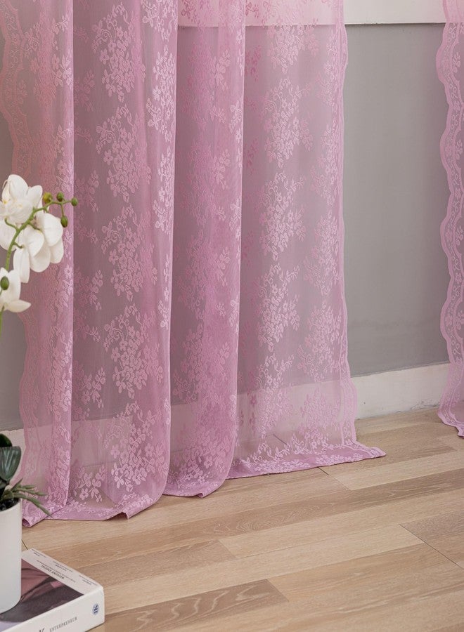 YJ YANJUN Lace Purple Curtains for Bedroom Girls 2 Panels Country Floral Lavender Sheer Curtains 84 Inch Long for Nursery Kids Baby Dorm Room Rod Pocket Provide Privacy 52 x 84 Inch Lavender Purple - Image 5