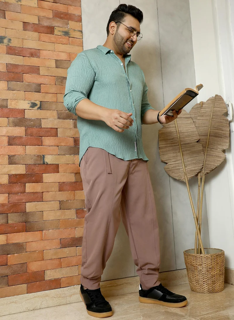 Instafab Plus Instafab Plus Men's Tan Brown Panelled Gurkha Trousers | Mid-Rise , Cuffed Hem , Button Closure | Solid Plain Polyester Blend Material For Street & Casual Wear