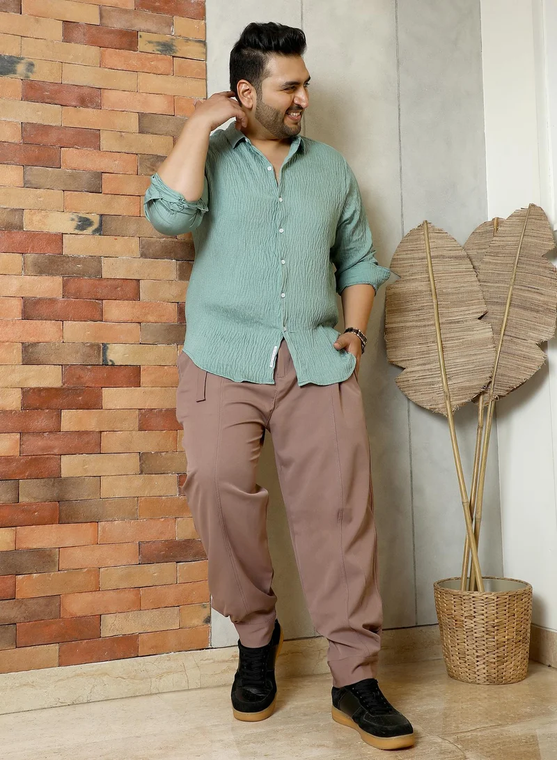 Instafab Plus Instafab Plus Men's Tan Brown Panelled Gurkha Trousers | Mid-Rise , Cuffed Hem , Button Closure | Solid Plain Polyester Blend Material For Street & Casual Wear