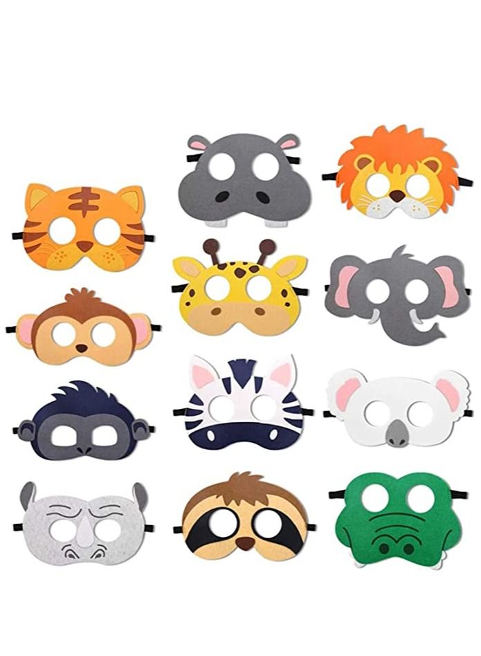 Jungle Party Decorations, Animal Felt Masks Wild Friends Theme Birthday Favors Kids Costumes Masks Dress-Up Supplies(12 Pieces)  - Image 1