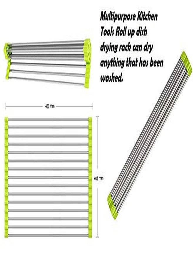 HAPYSA Stainless Steel Roll Up Dish Drying Rack, Multipurpose Sink Drying Rack Heavy Duty Portable Foldable Dish Rack Dish Drainer Over The Sink (20 Pipe - 18''x18'' in - Color-Green) - Image 5