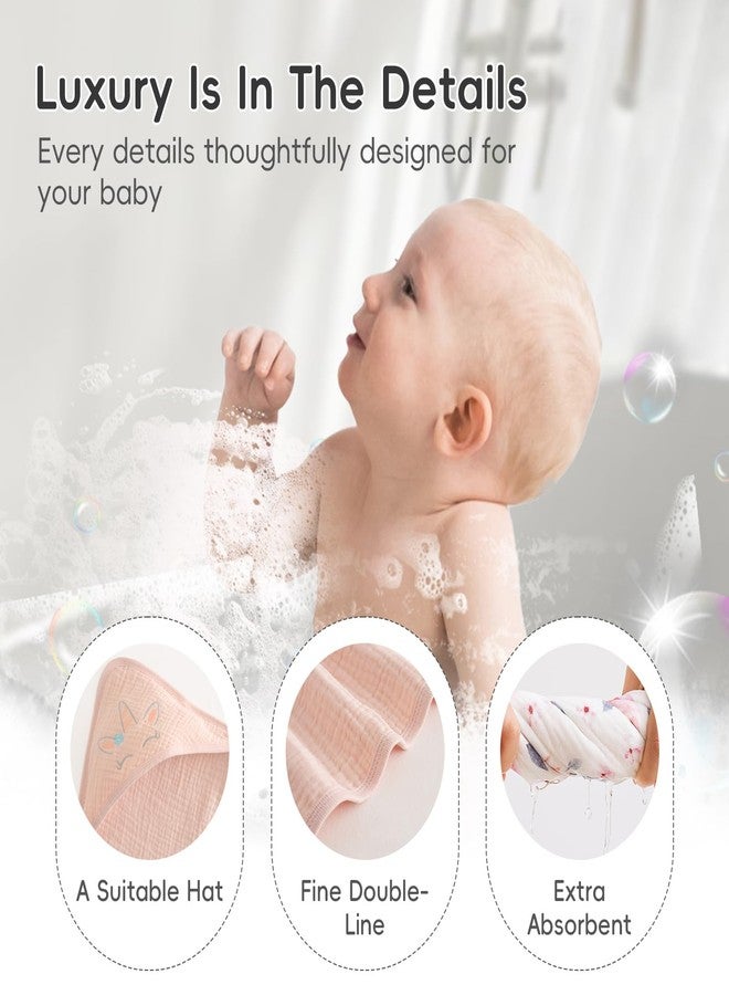PHF 100% Muslin Cotton Baby Hooded Towels, 2 Pack Bath Towel with Hood for Newborn, Infant, Toddler, Ultra Soft and Absorbent Baby Bath Essentials, Shower Gifts for Girls, 32x32Inch, Pink Floral - Image 4