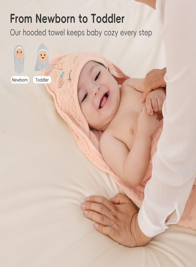 PHF 100% Muslin Cotton Baby Hooded Towels, 2 Pack Bath Towel with Hood for Newborn, Infant, Toddler, Ultra Soft and Absorbent Baby Bath Essentials, Shower Gifts for Girls, 32x32Inch, Pink Floral - Image 5