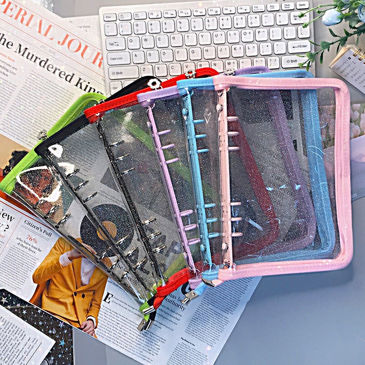 South Korea ins style transparent zipper 6-hole loose-leaf clip notebook detachable a5a6 star-chasing album Color Journal Book  - Image 1
