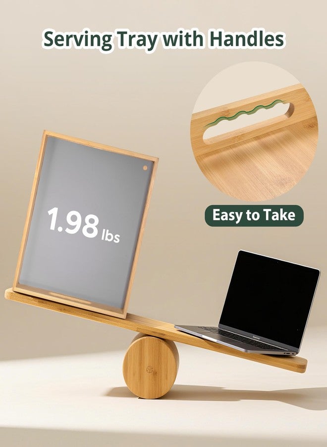 LYNG Bamboo Serving Tray, Breakfast in Bed Tray with Removable Silicone Mat, for Pantry Living Room Bathroom Tea Bar - Image 5