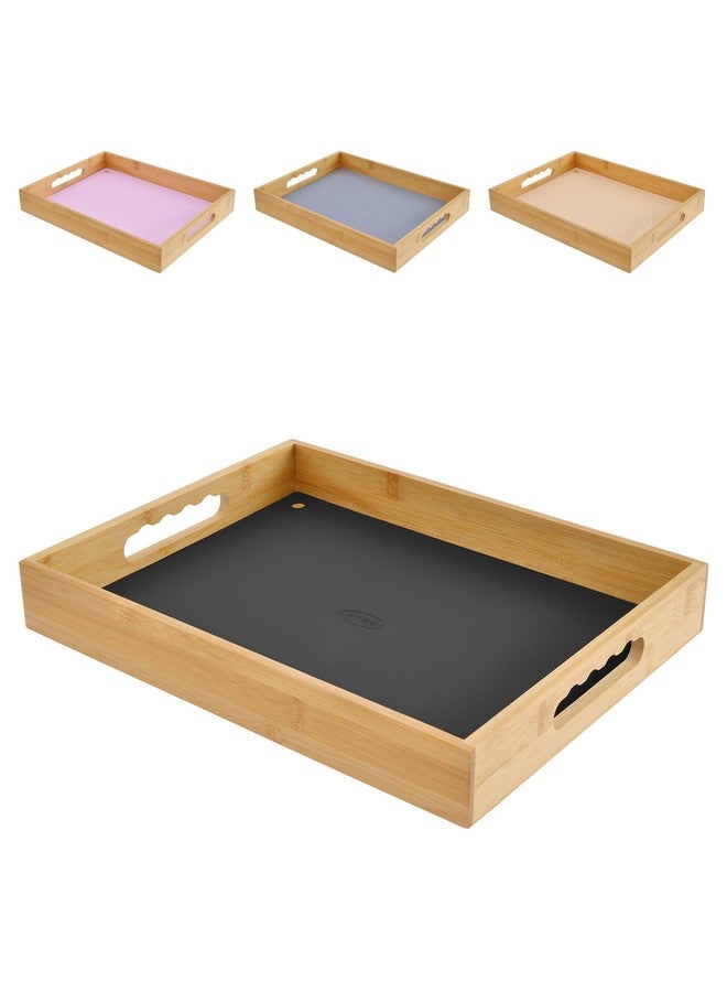 LYNG Bamboo Serving Tray, Breakfast in Bed Tray with Removable Silicone Mat, for Pantry Living Room Bathroom Tea Bar - Image 1