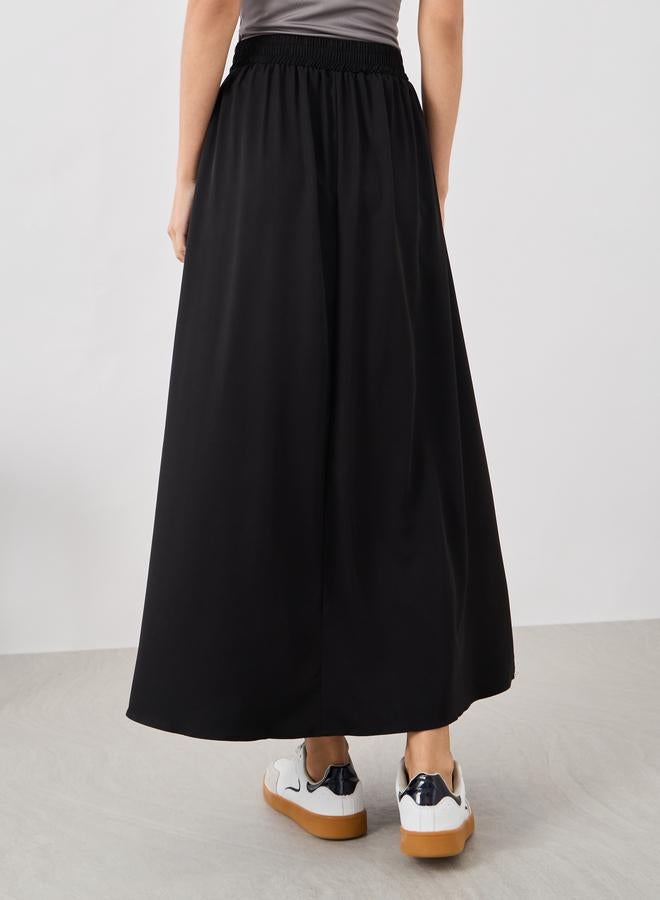 Take Two Take Two Solid Elasticated Waistband A-Line Maxi Skirts  - Image 4