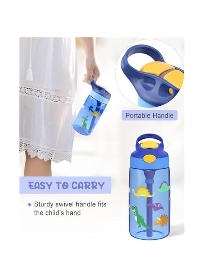 TRASSLE Kids Water Bottle with Straw & Handle, 16 oz premium durable plastic water bottle, one-touch pop-up nozzle cap, with straw, handle and leakproof  - Image 3