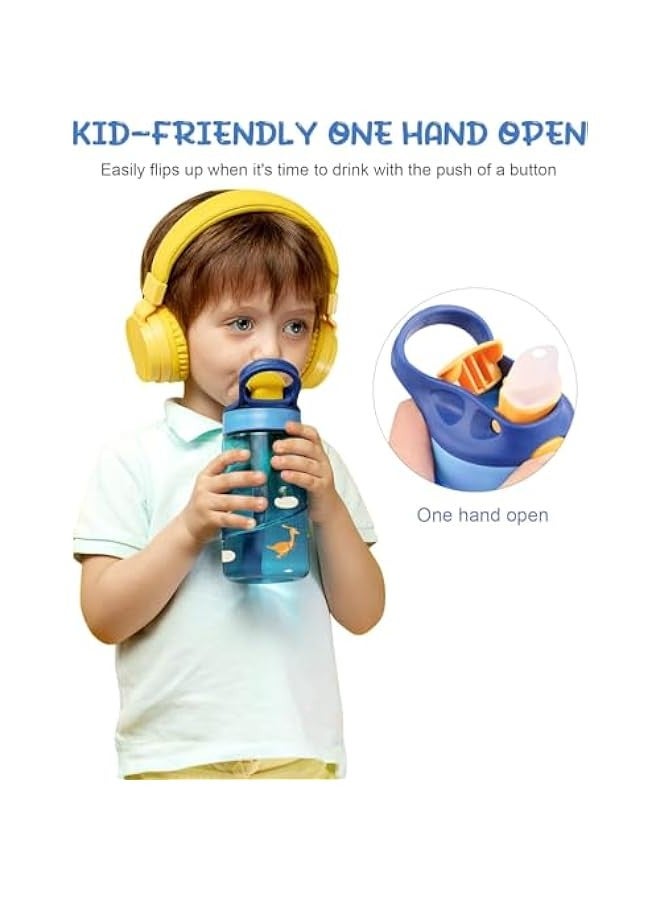 TRASSLE Kids Water Bottle with Straw & Handle, 16 oz premium durable plastic water bottle, one-touch pop-up nozzle cap, with straw, handle and leakproof  - Image 4