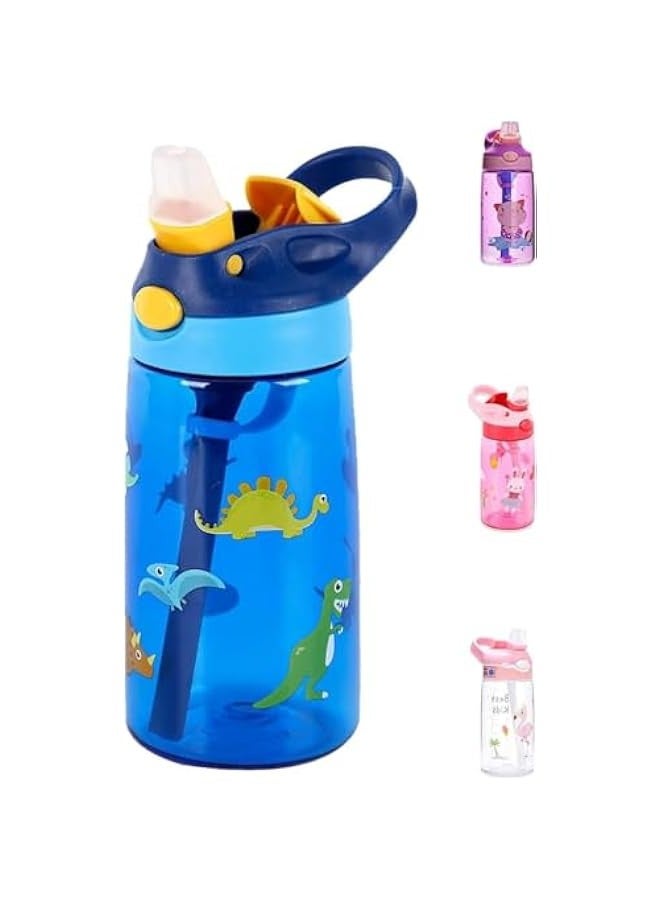 TRASSLE Kids Water Bottle with Straw & Handle, 16 oz premium durable plastic water bottle, one-touch pop-up nozzle cap, with straw, handle and leakproof  - Image 1