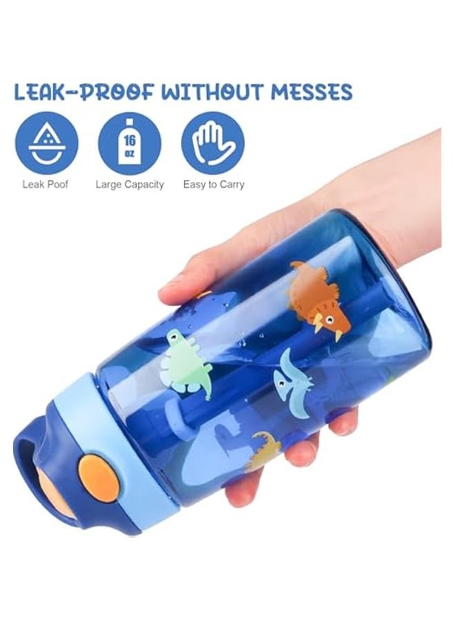 TRASSLE Kids Water Bottle with Straw & Handle, 16 oz premium durable plastic water bottle, one-touch pop-up nozzle cap, with straw, handle and leakproof  - Image 5