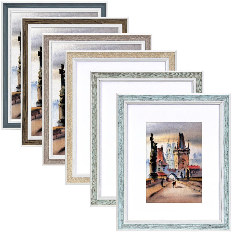 Daofary 8x10 Picture Frame Set of 6  Rustic Farmhouse Photo Frame  Display 5x7 with Mat or 8x10 Without Mat for Decorative on Wall Hanging and Tabletop Placement - Image 1