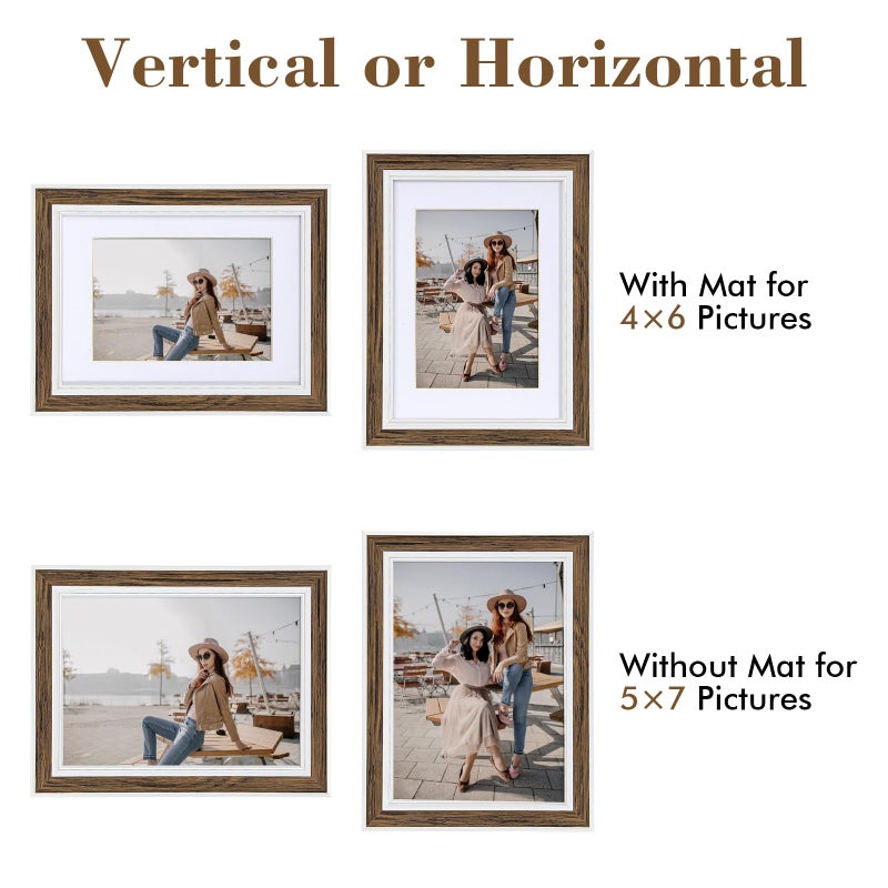 Daofary 8x10 Picture Frame Set of 6  Rustic Farmhouse Photo Frame  Display 5x7 with Mat or 8x10 Without Mat for Decorative on Wall Hanging and Tabletop Placement - Image 5