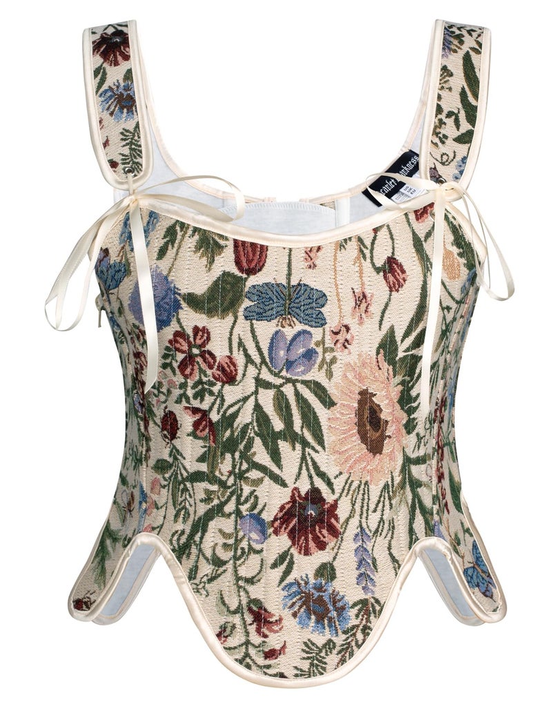 Scarlet Darkness Women's Renaissance Corset Ren Faire Bustier Underbust Corset Floral CorsetApricot Size 16 - Image 1
