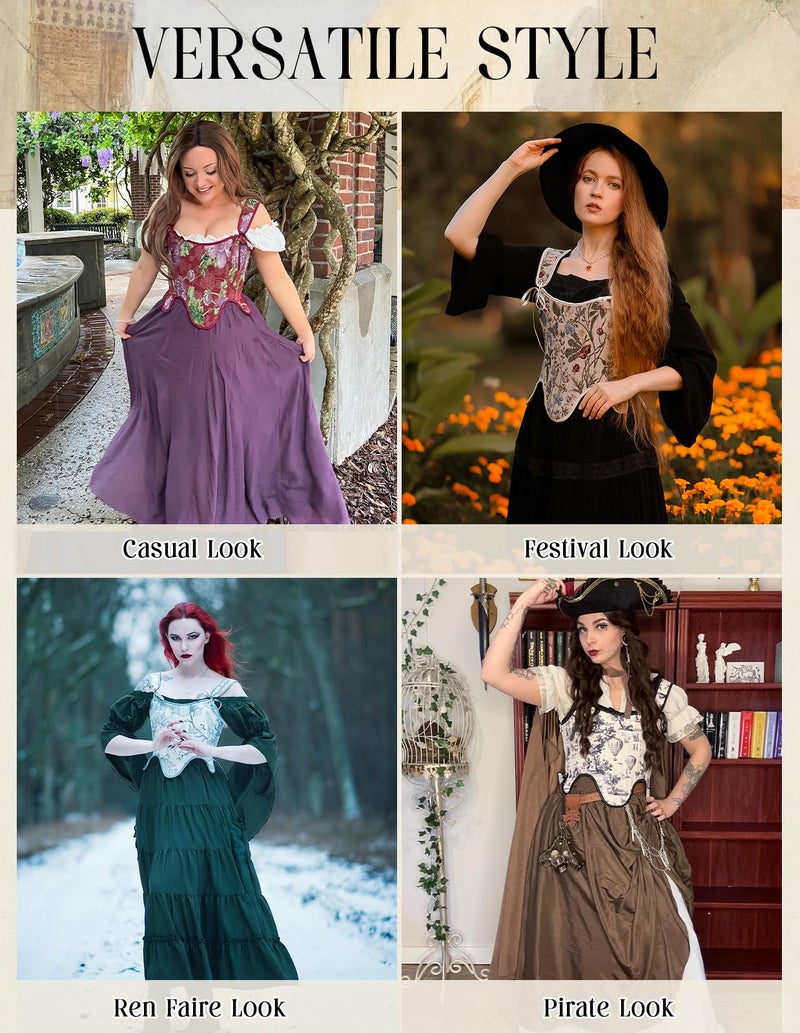 Scarlet Darkness Women's Renaissance Corset Ren Faire Bustier Underbust Corset Floral CorsetApricot Size 16 - Image 5
