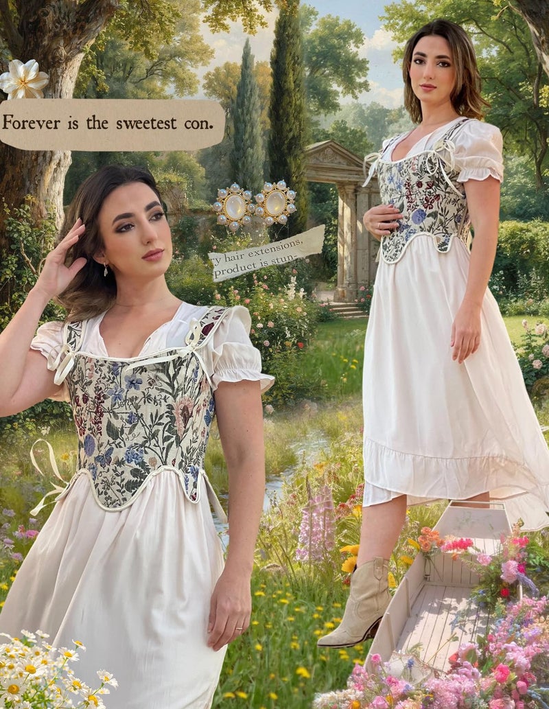Scarlet Darkness Women's Renaissance Corset Ren Faire Bustier Underbust Corset Floral CorsetApricot Size 16 - Image 3