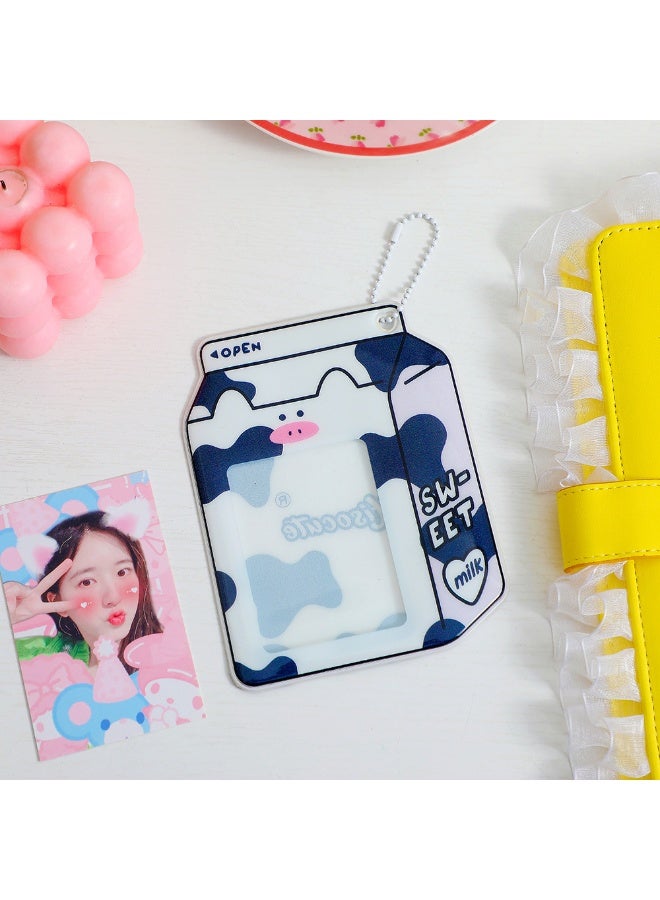 NIBEMINENT 1 - Piece Cartoon Animal Milk Box Kpop Photo Card Holder Pendant Key Chain ID Badge Holder ID Card Holder Photo Card Protector for School ID Office ID Access Card for Women Girls - Image 1