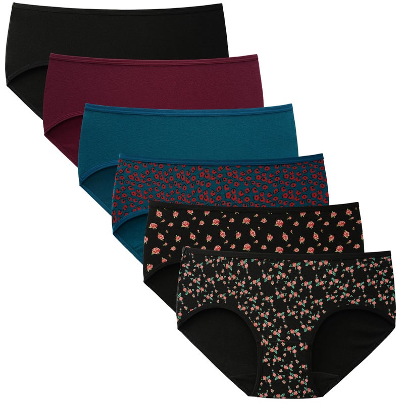 INNERSY Womens Underwear Cotton Hipster Panties Regular & Plus Size 6-Pack(Dark Rose,Large) - Image 1