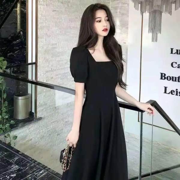 2024 Gentle Style French Style Retro Hepburn Style Long Dress Thin Elegant Womens Summer dress Waist Collar Puff Sleeve White - Image 2