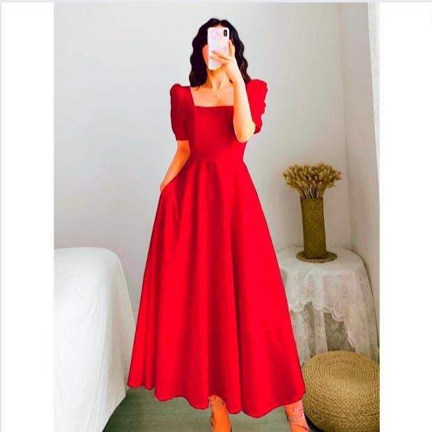 2024 Gentle Style French Style Retro Hepburn Style Long Dress Thin Elegant Womens Summer dress Waist Collar Puff Sleeve White - Image 3
