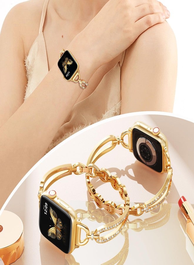 MOFREE Slim Metal Band Compatible with Apple Watch Bands for Women 38mm/40mm/41mm/42mm (Series 11/10), Thin Bracelet Strap Band for iWatch SE/9/8/7/6/5/4/3/2/1, Lightweight Dressy Women Bands Gold - Image 2