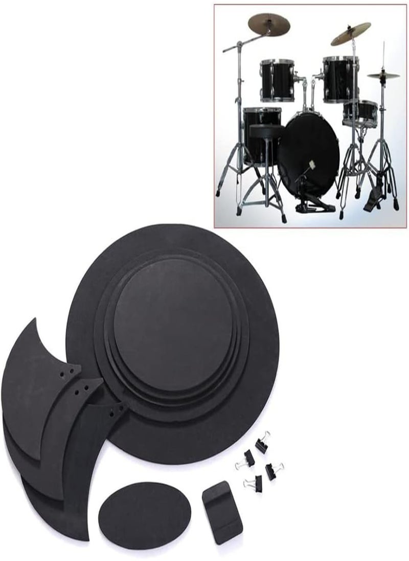 Drum Mute Pads Five Drums Three Cymbals Jazz Drum Mute Pad Drumming Rubber Practice Pad Set 10piece Set Black, Drum Mute Pads,Jazz Drum Mute Pad,Drum Dampeners,Drum Kit Mute Pads,Drum Kit Mutes