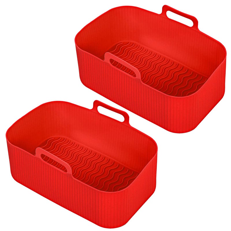 SPARES2GO Basket Compatible with Daewoo Dual Zone Digital 8L SDA2310 Air Fryer Drawer Liner Silicone Pack of 2 Red