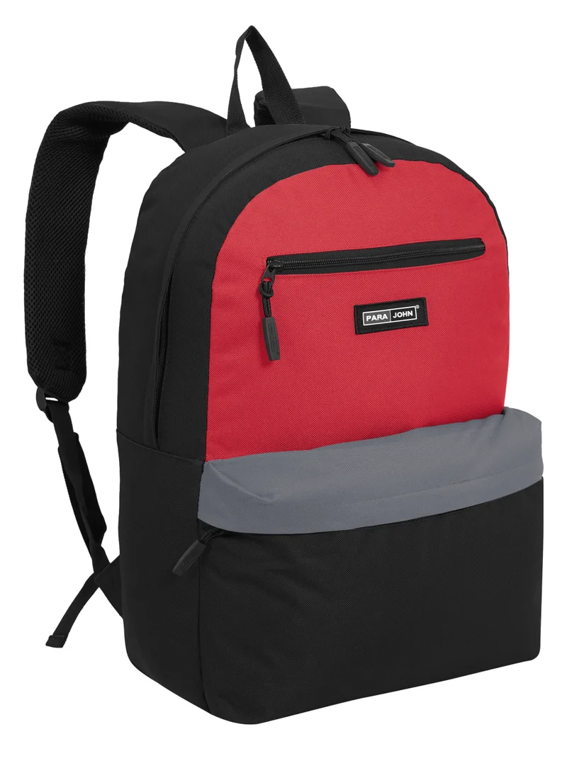 Parajohn PARA JOHN Unisex Casual Backpack for School, College & Everyday Use, Spacious Main Compartment with Front Zipper Pockets, Adjustable Shoulder Straps – Blue, Grey & Red
