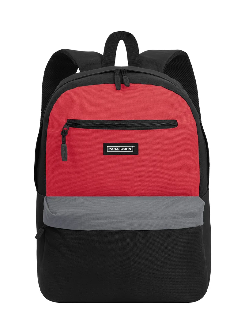 Parajohn PARA JOHN Unisex Casual Backpack for School, College & Everyday Use, Spacious Main Compartment with Front Zipper Pockets, Adjustable Shoulder Straps – Blue, Grey & Red