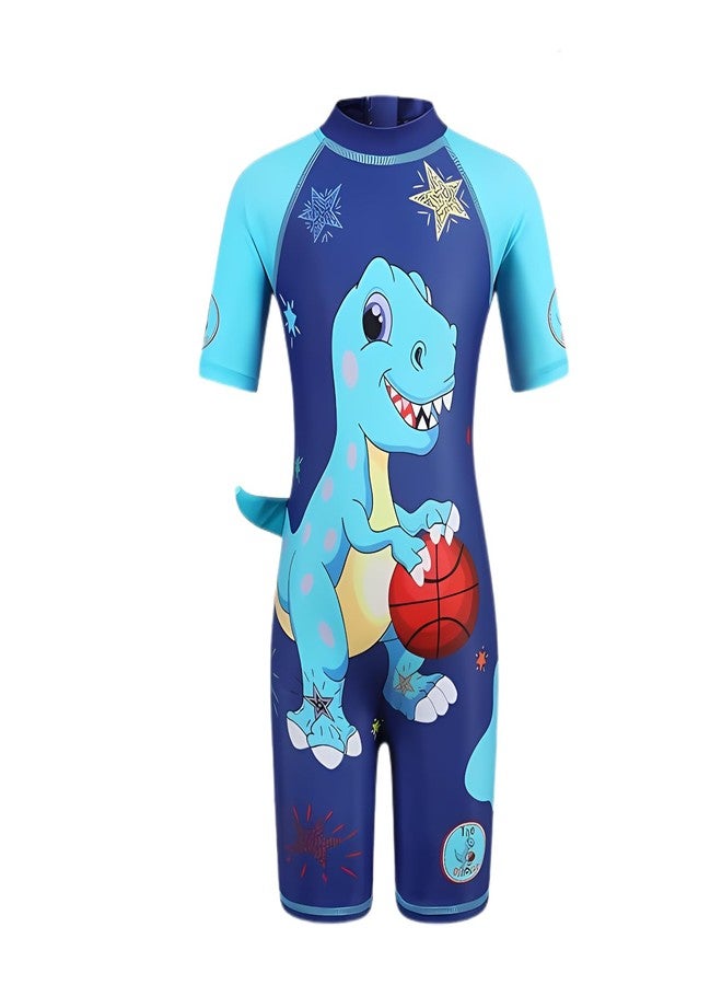 KRESHU One-Piece Rush Guard Playing Dinosaur Swim Suits Short Sleeve Kids UV Sun Protection Bathing Costume Suits Summer Boys/Girls Swimwear Beach Holiday (8-Year, Pack of 1) - Image 1