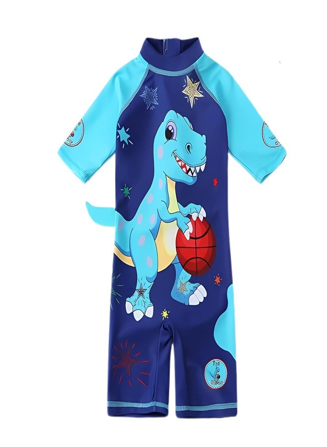 KRESHU One-Piece Rush Guard Playing Dinosaur Swim Suits Short Sleeve Kids UV Sun Protection Bathing Costume Suits Summer Boys/Girls Swimwear Beach Holiday (8-Year, Pack of 1) - Image 2
