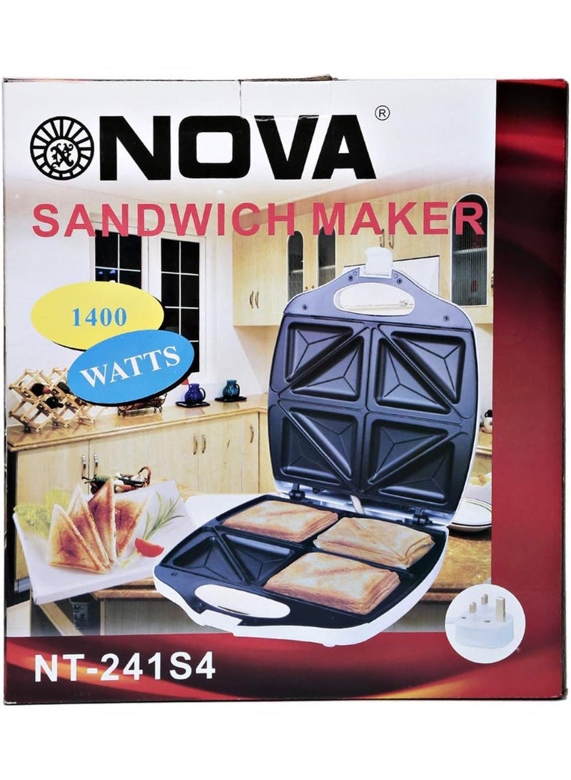 Nova صانعة السندويشات الفاخرة NOVA NT-241S4 – قدرة 1400 واط، ألواح تحميص فعالة، تصميم أنيق، جهاز موثوق للسندويشات المنزلية الطازجة يومياً - Image 1